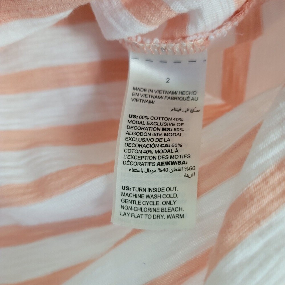 Chicos Womens 3/4 Sleeve Beaded Stripe Nautical Top Sz L Pink Tie Neck Casual - Picture 8 of 13